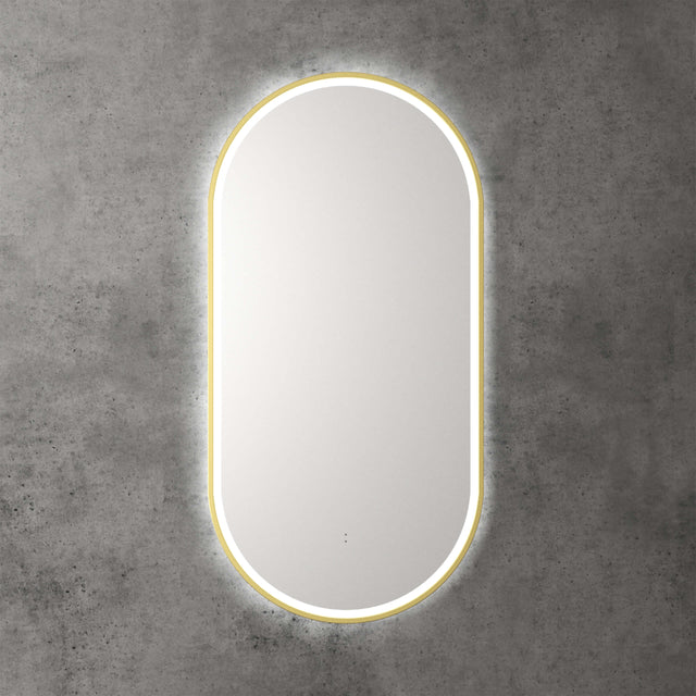 Aulic Beau Monde Touchless Framed Led Mirror 903x453mm Oval Brushed Gold LED Framed Mirror Aulic   