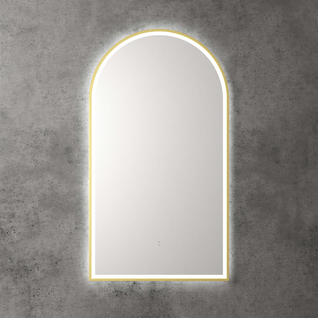 Aulic Canterbury Touchless Framed Led Mirror 903x503mm Arched Brushed Gold LED Framed Mirror Aulic   