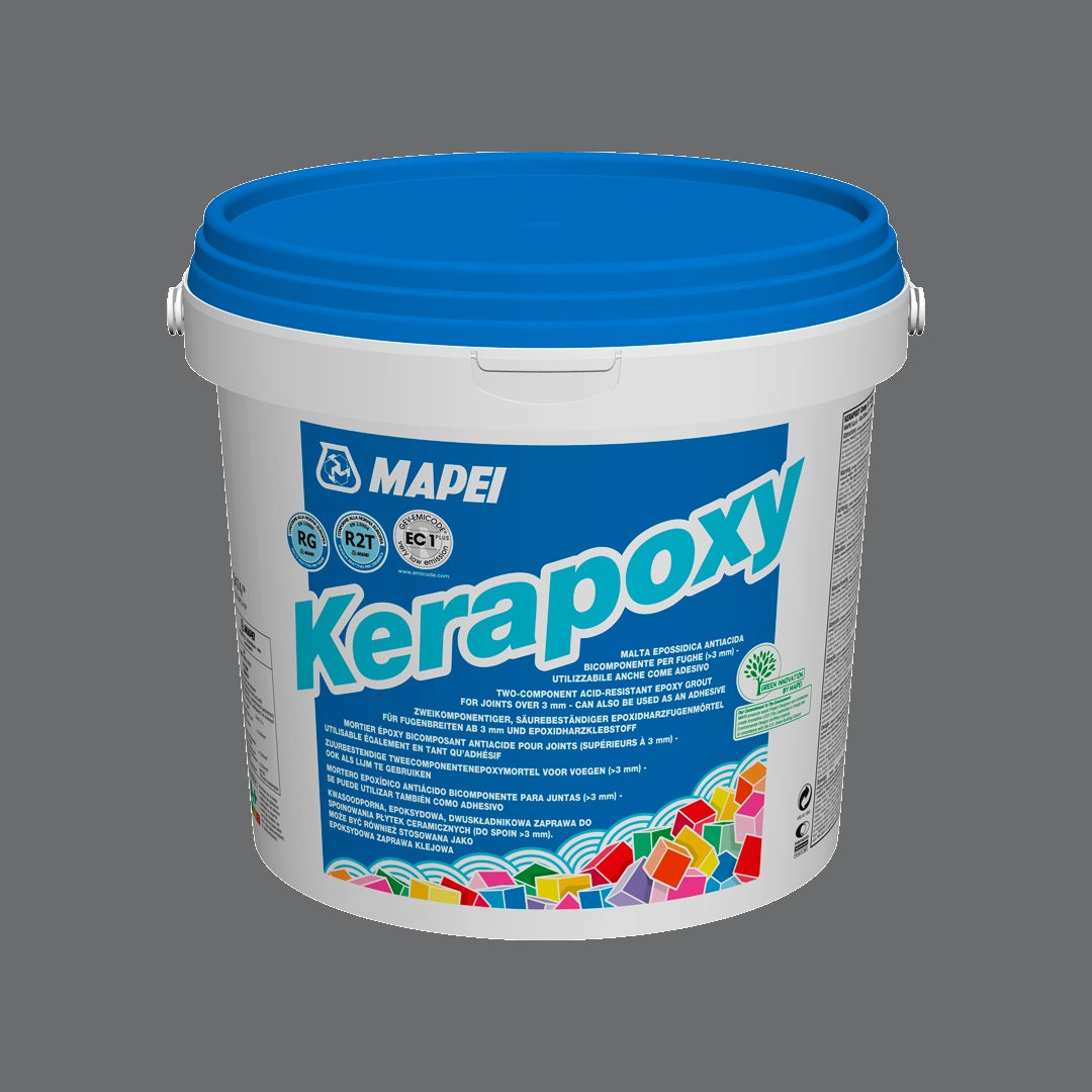 Mapei Kerapoxy 10kg epoxy grout medium grey 112 by Tilemall, white bucket with blue lid