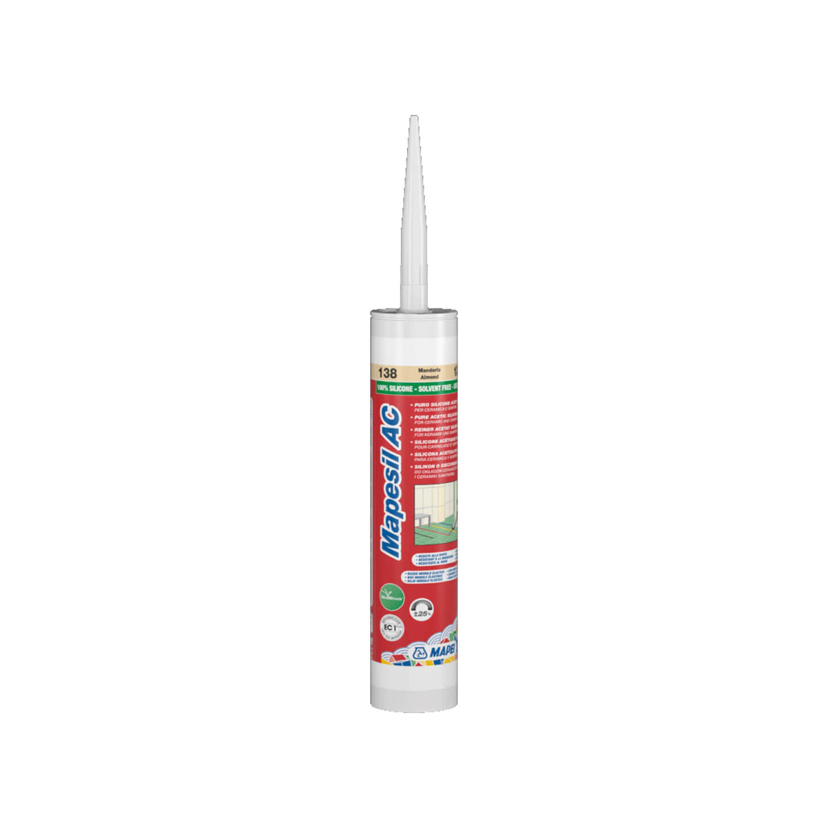 Mapei Silicone AC 310ml 100 white 310ml cartridge with applicator nozzle by Tilemall