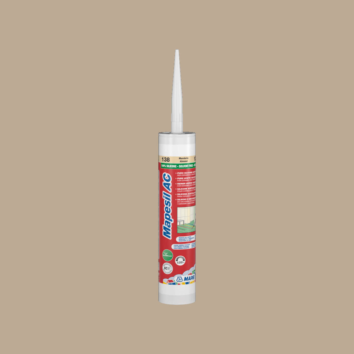 Mapei Silicone AC 310ml 133 310ml sand-coloured cartridge with applicator nozzle by Tilemall