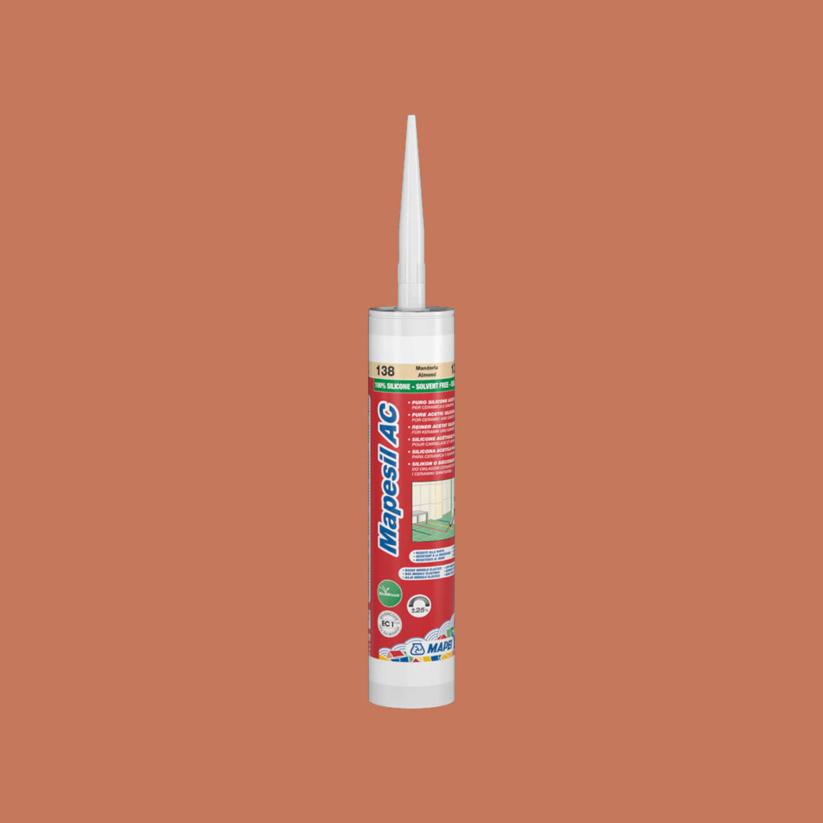 Mapei Silicone AC 310ml 145 310ml terra di siena sealant by Tilemall, white cartridge with red label
