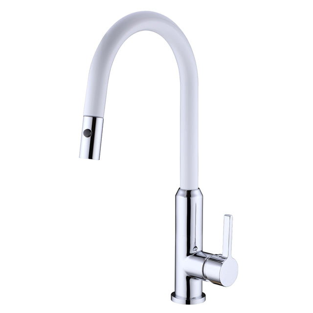 Nero Pearl Pull Out Sink Mixer With Vegie Spray Function Chrome White Tapware Nero   