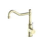 Nero York Kitchen Mixer Hook Spout With White Porcelain Lever Aged Brass
