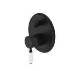 Nero York Shower Mixer With Divertor With White Porcelain Lever Matte Black
