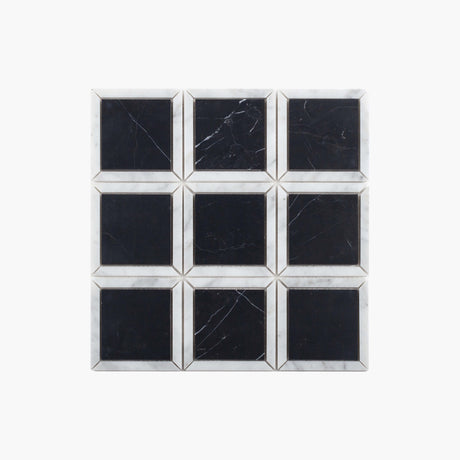 Natural-Marble-Mosaic-Border-100x100-Nero-Marquina-and-Carrara-Honed