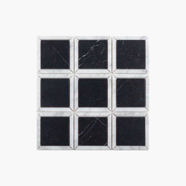 Natural Marble Mosaic Border 100x100 Nero Marquina and Carrara Honed Sample Sample Tilemall   