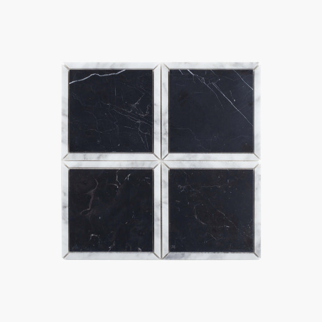 Natural Marble Mosaic Border 150x150 Nero Marquina and Carrara Honed Sample Sample Tilemall   