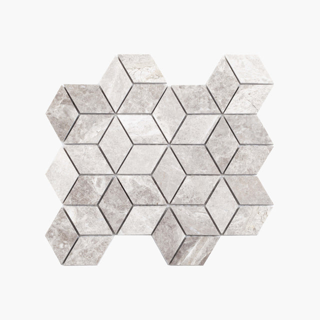 Natural Marble Mosaic Diamond Cube 45x78 Silver Grey Honed Marble Mosaic Everstone   