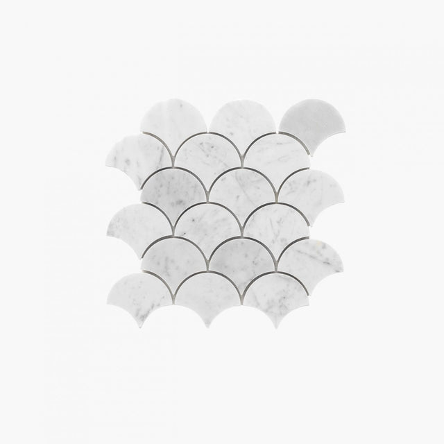 Natural Marble Mosaic FanShape 68x68 Carrara Honed Sample Sample Tilemall   