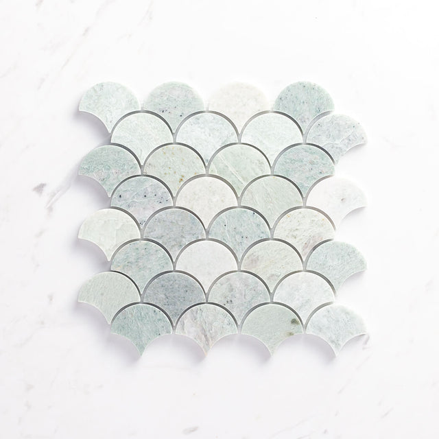 Natural Marble Mosaic FanShape 75mm MingGreen Honed Sample Sample Tilemall   