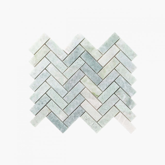 Natural Marble Mosaic Herringbone 25x75 MingGreen Honed Sample Sample Tilemall   