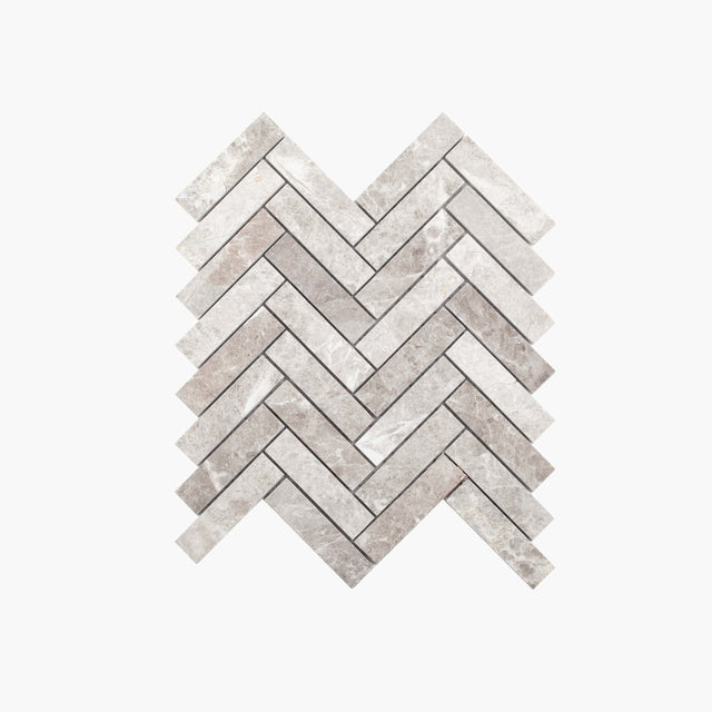 Everstone Natural Marble Mosaic Herringbone 25x98 Silver Grey Honed Sample Sample Everstone