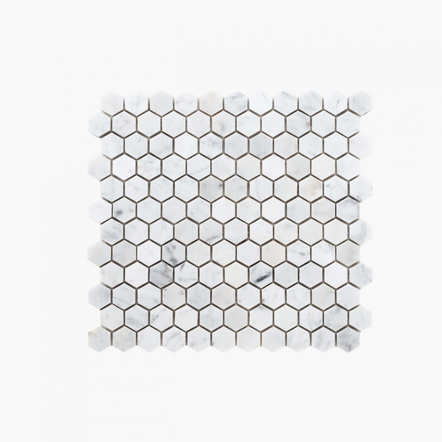 Natural Marble Mosaic Hexagon 25x25 Carrara Honed Sample Sample Tilemall   