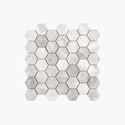 Marble Mosaic 48x48mm honed silver grey hexagon tiles in grid layout by Tilemall