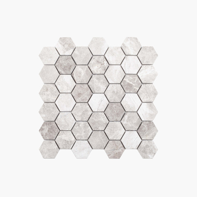 Natural Marble Mosaic Hexagon 48x48 SilverGrey Honed Marble Mosaic Tilemall   