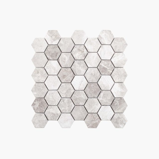 Everstone Natural Marble Mosaic Hexagon 48x55 Silver Grey Honed Sample Sample Tilemall   