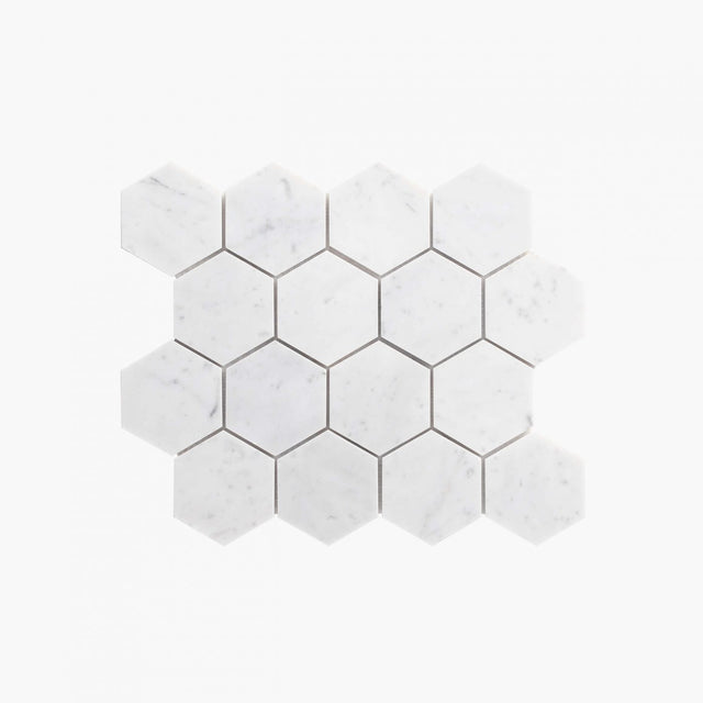 Natural Marble Mosaic Hexagon 75x75 Carrara Honed Sample Sample Tilemall   