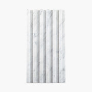 Marble Mosaic 40x450mm honed carrara marble slat tiles in stacked arrangement by Tilemall