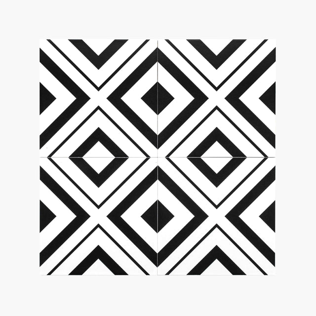 Pattern Tile Modern Black & White 2009 200x200 Matt Encaustic Look Tiles Tilemall   