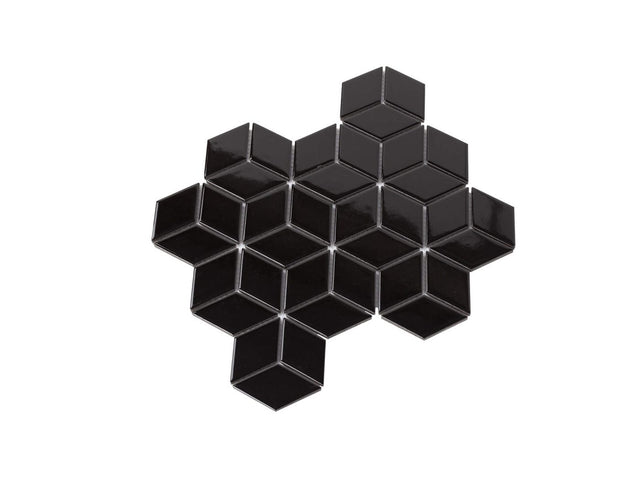 Porcelain Mosaic Diamond Cube 83x48 Gloss Black Sample Sample Tilemall   