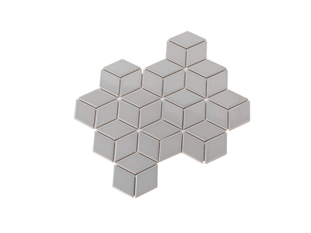 Porcelain Mosaic Diamond Cube 83x48 Gloss Grey Sample Sample Tilemall   