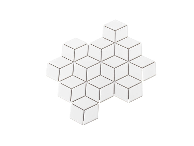 Porcelain Mosaic Diamond Cube 83x48 Matt White Sample Sample Tilemall   