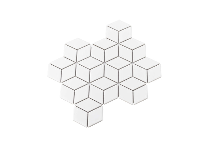 Porcelain Mosaic Diamond Cube 83x48 Gloss White Sample Sample Tilemall   