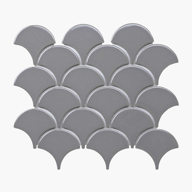 Porcelain Mosaic Fish Scale 75mm Gloss Grey Sample Sample Everstone