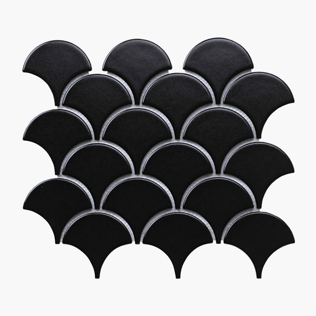 Porcelain Mosaic Fish Scale 75mm Matt Black Sample Sample Everstone