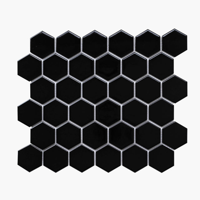 Porcelain Mosaic Hexagon 51×59 Gloss Black_