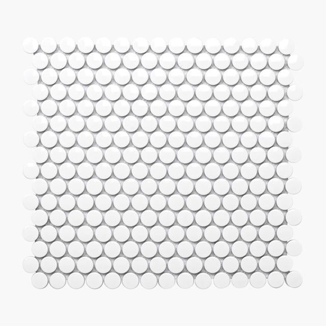 Porcelain Mosaic Penny Round D20 Gloss White
